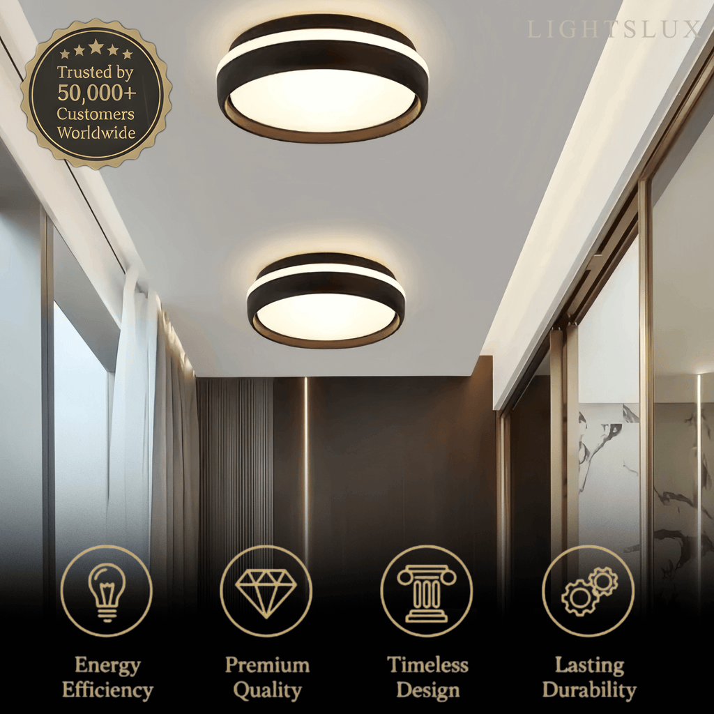 Modern Round Ceiling Light – Black or Grey Metal for Bedroom - Flindria