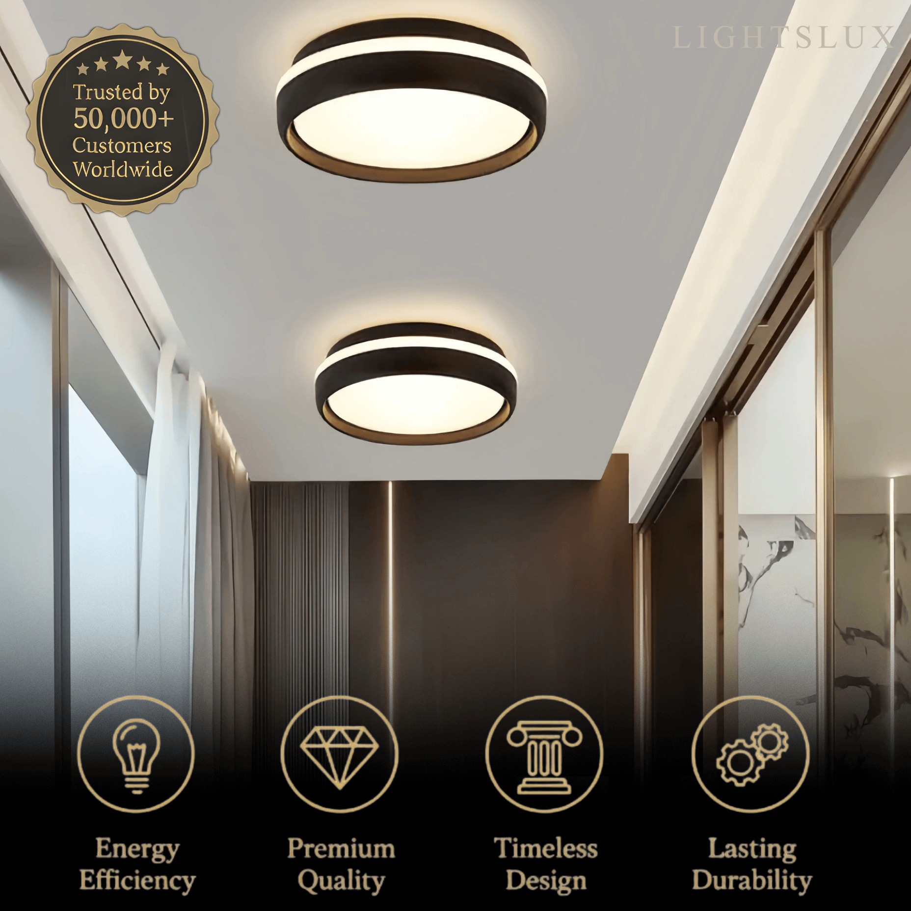Modern Round Ceiling Light – Black or Grey Metal for Bedroom - Flindria