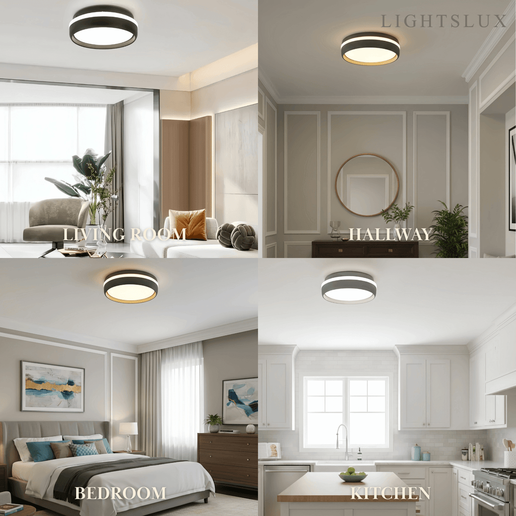 Modern Round Ceiling Light – Black or Grey Metal for Bedroom - Flindria
