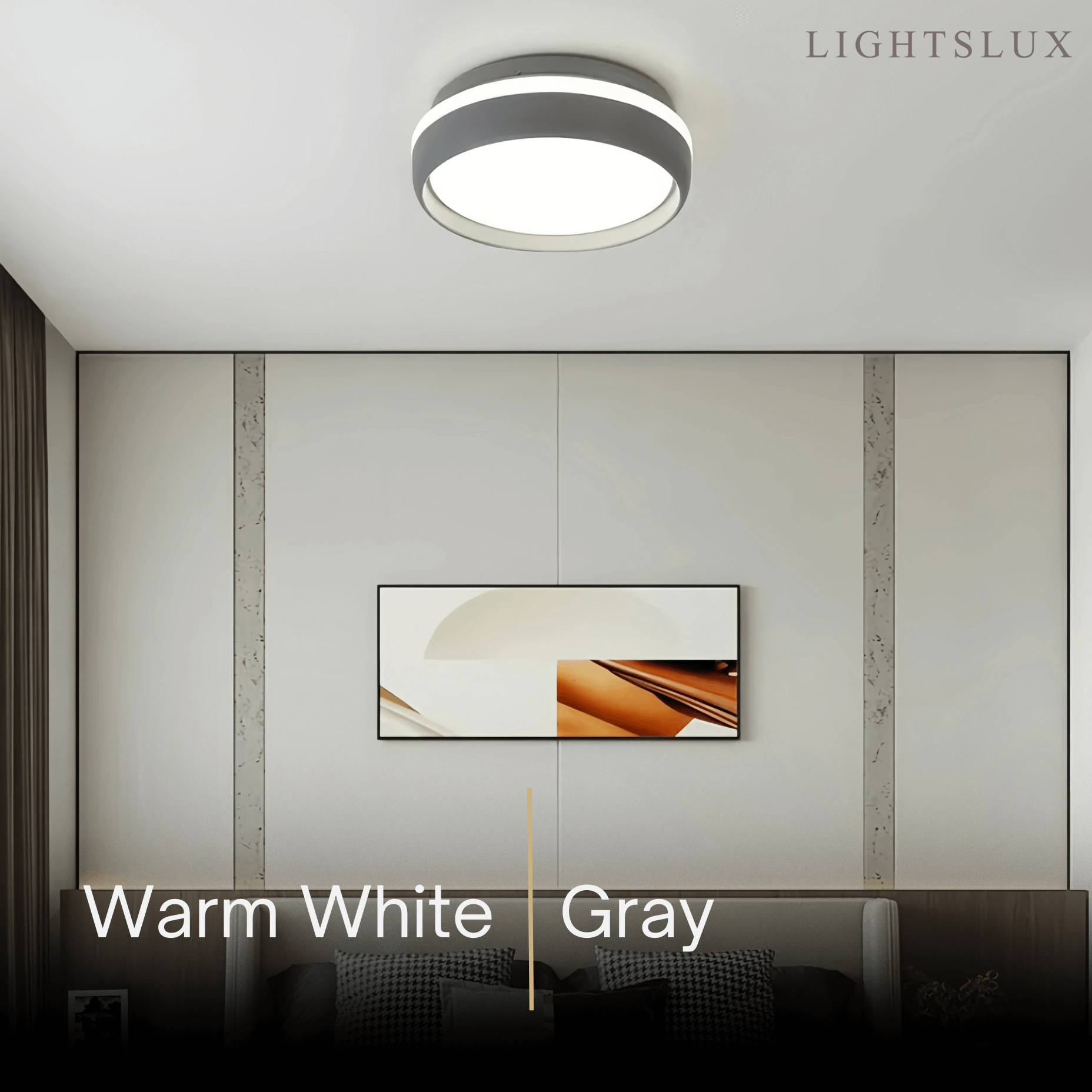 Modern Round Ceiling Light – Black or Grey Metal for Bedroom - Flindria