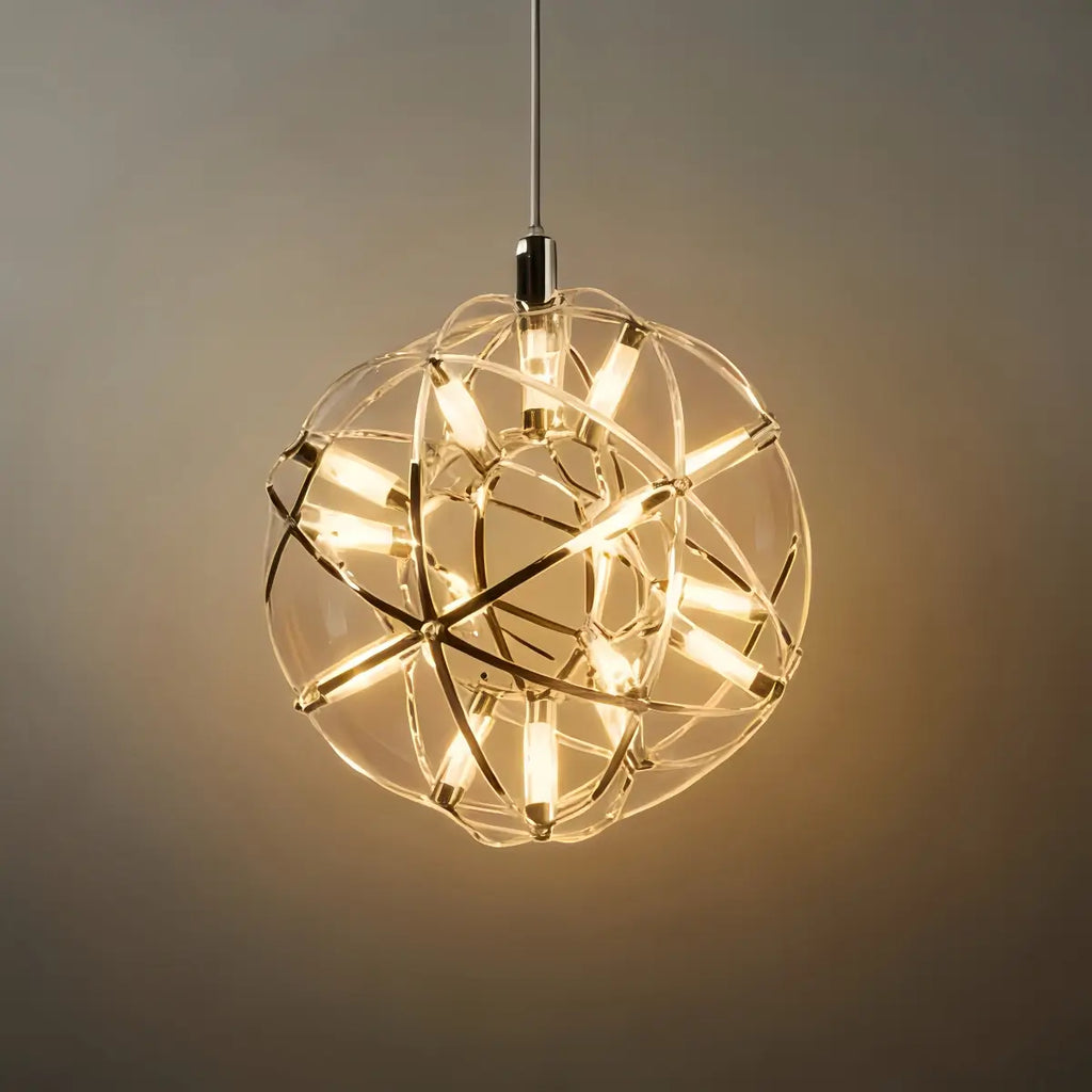 Lámpara colgante industrial con globo - Metal cromado/dorado para sala - Flindria