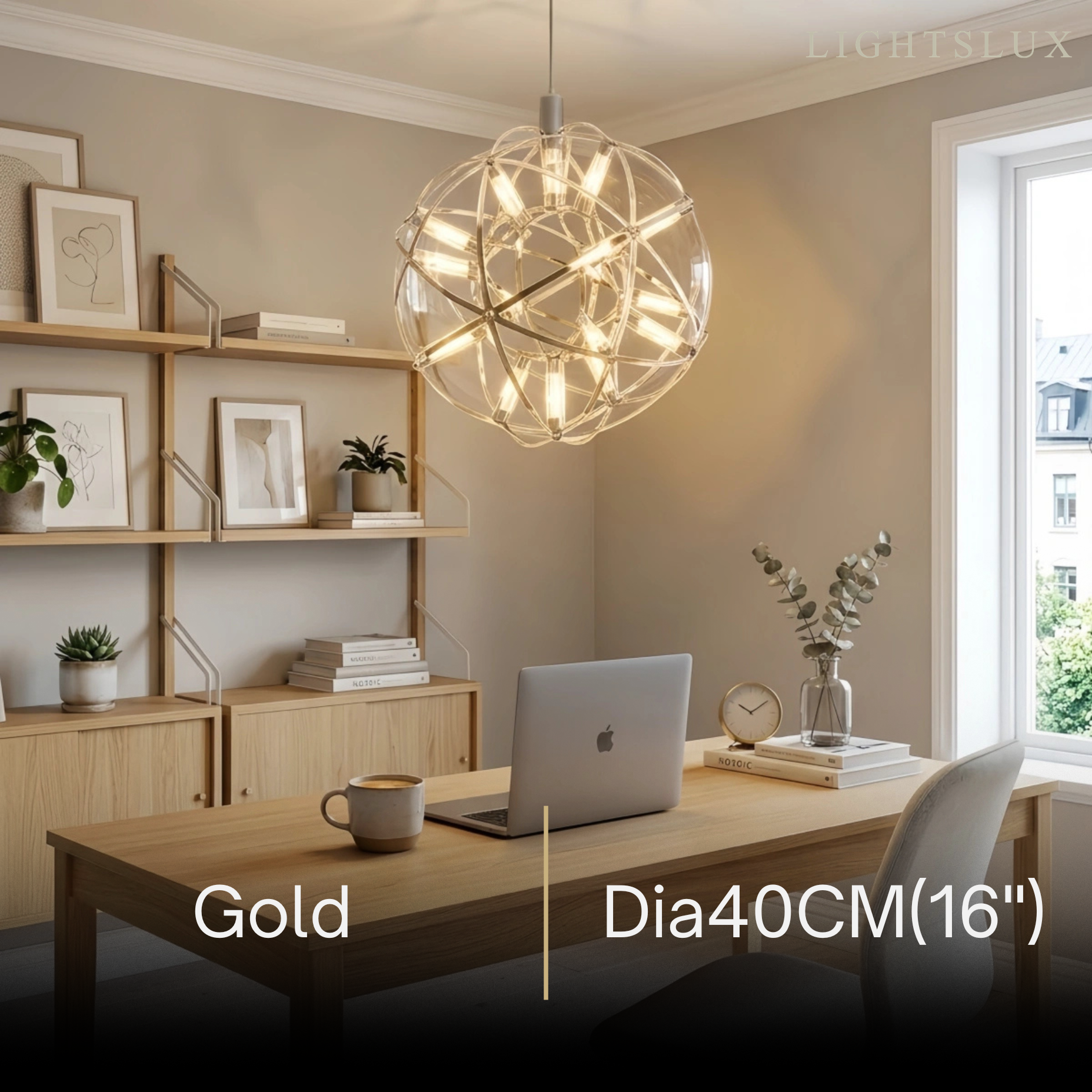 Lámpara colgante industrial con globo - Metal cromado/dorado para sala - Flindria