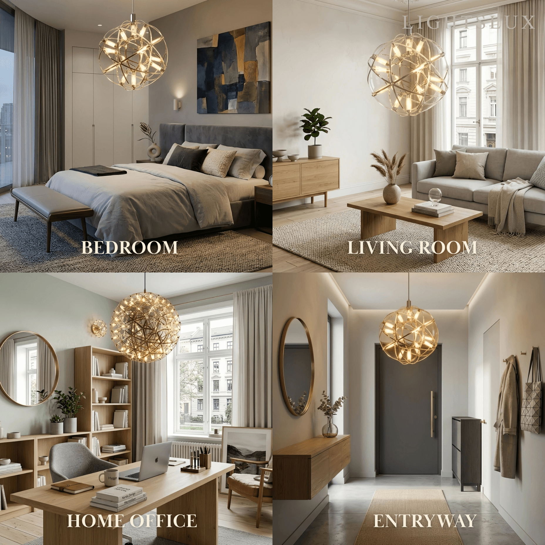 Lámpara colgante industrial con globo - Metal cromado/dorado para sala - Flindria