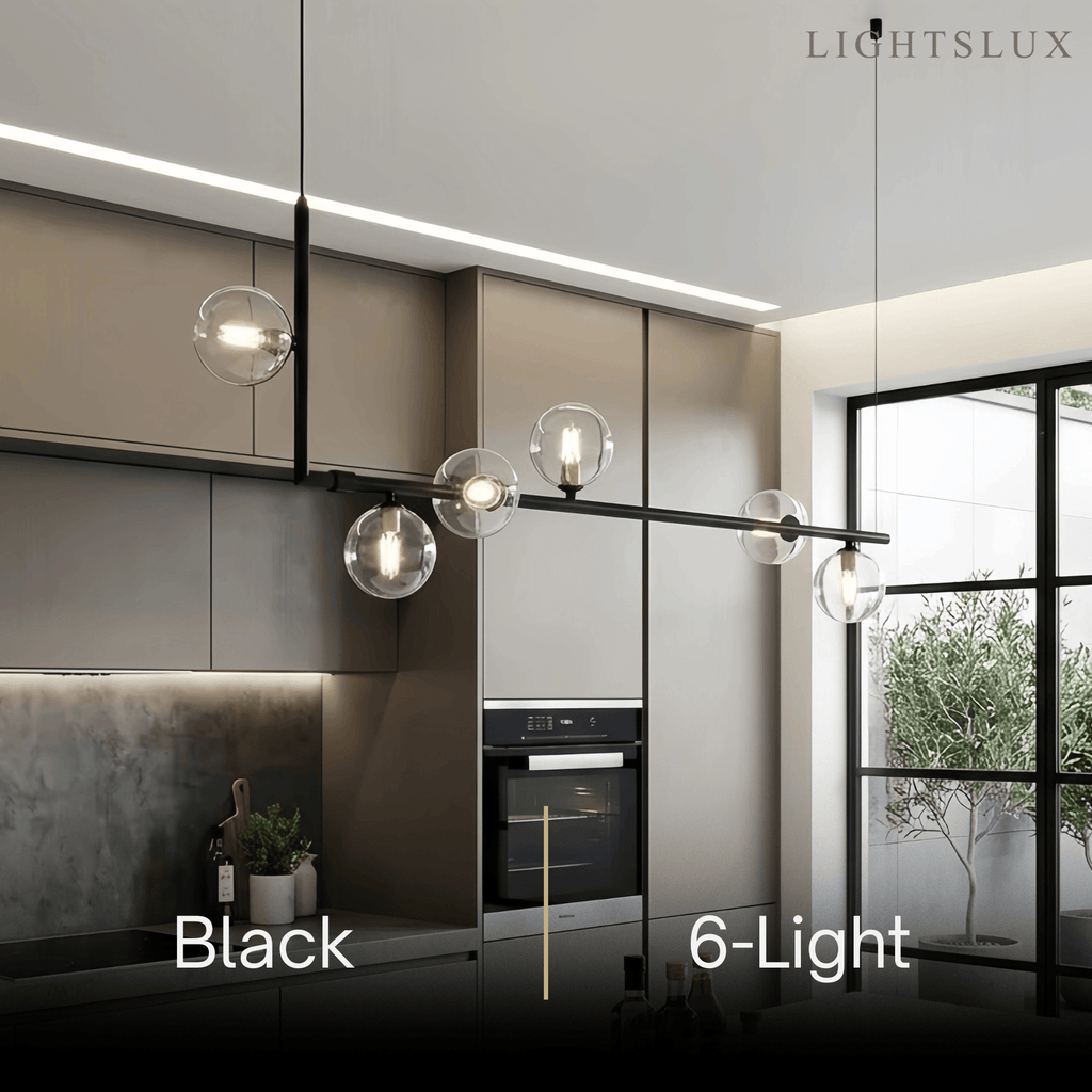 Minimalist Linear Pendant Light - Black/Gold Metal & Glass for Kitchen - Flindria