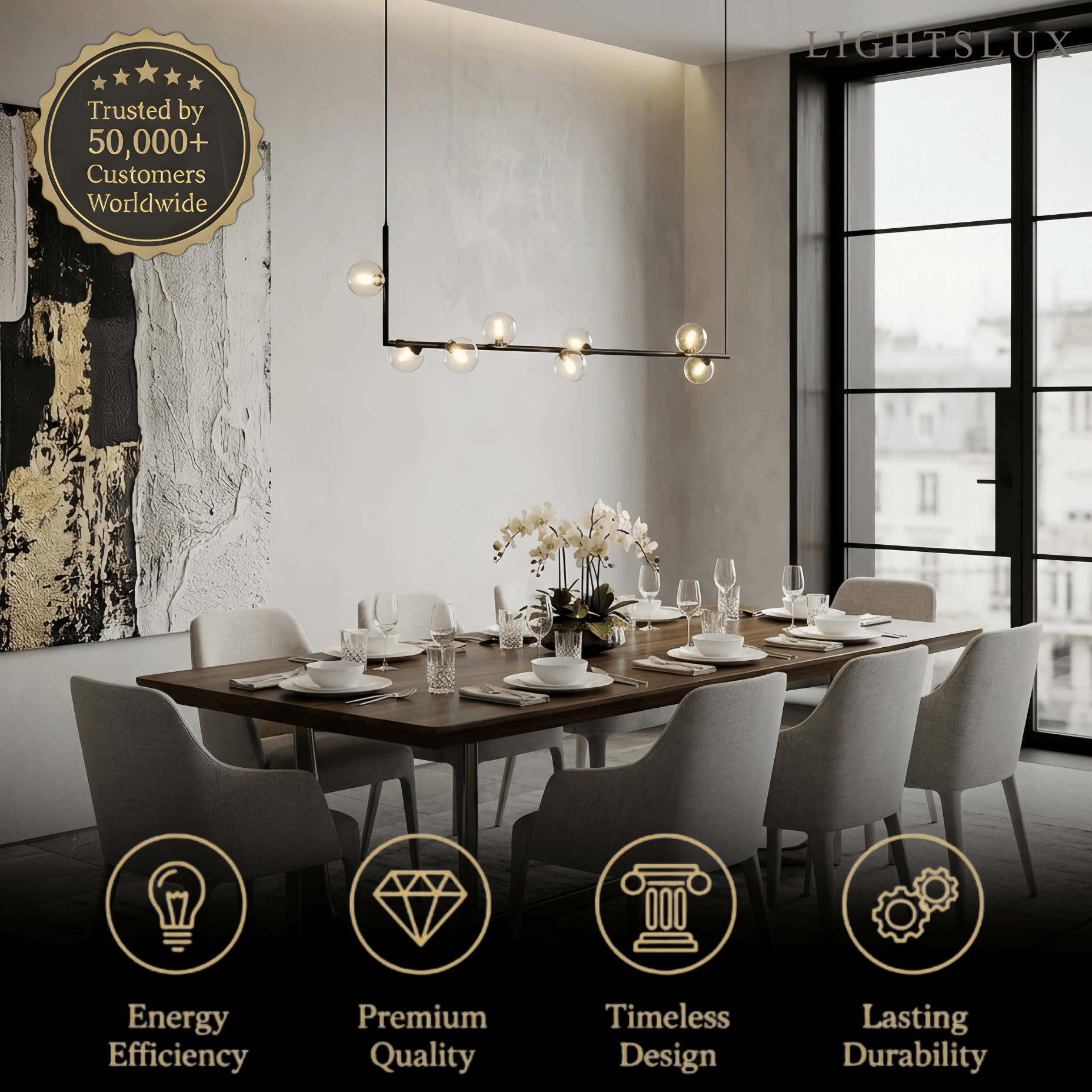 Minimalist Linear Pendant Light - Black/Gold Metal & Glass for Kitchen - Flindria
