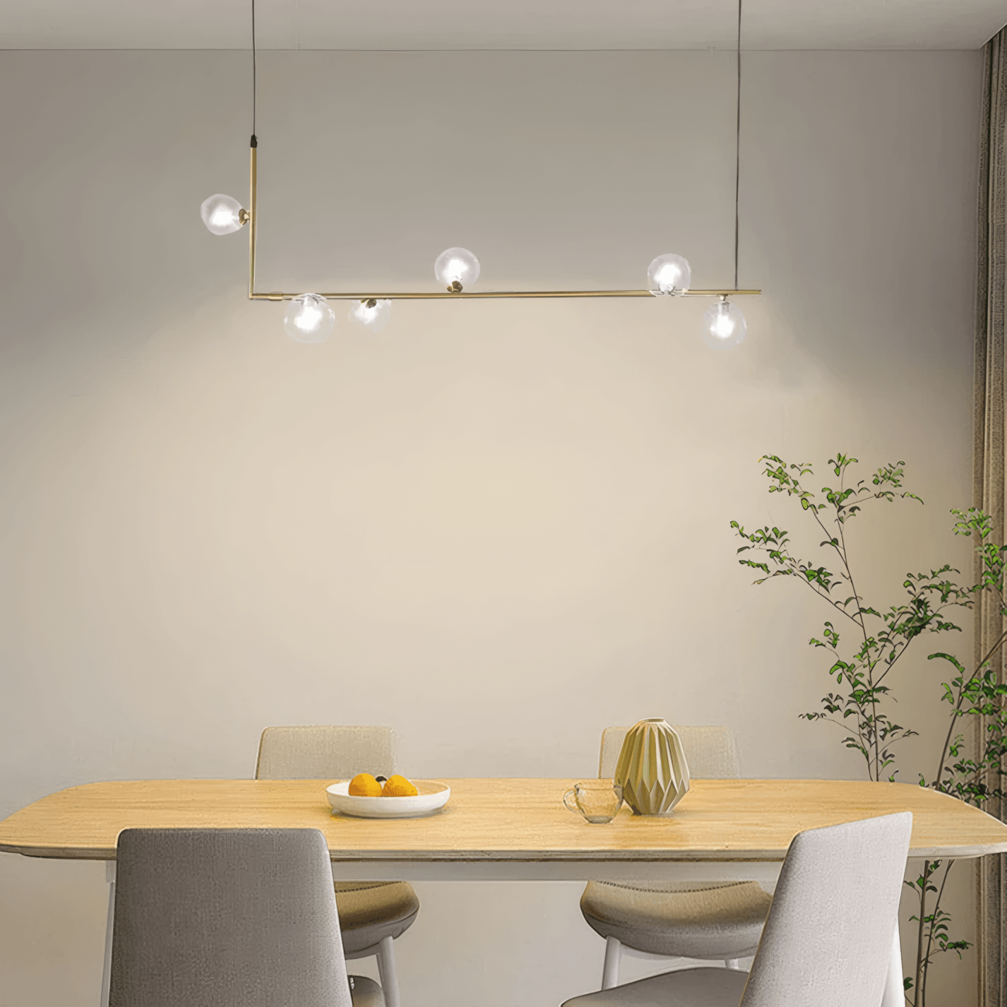 Minimalist Linear Pendant Light - Black/Gold Metal & Glass for Kitchen - Flindria