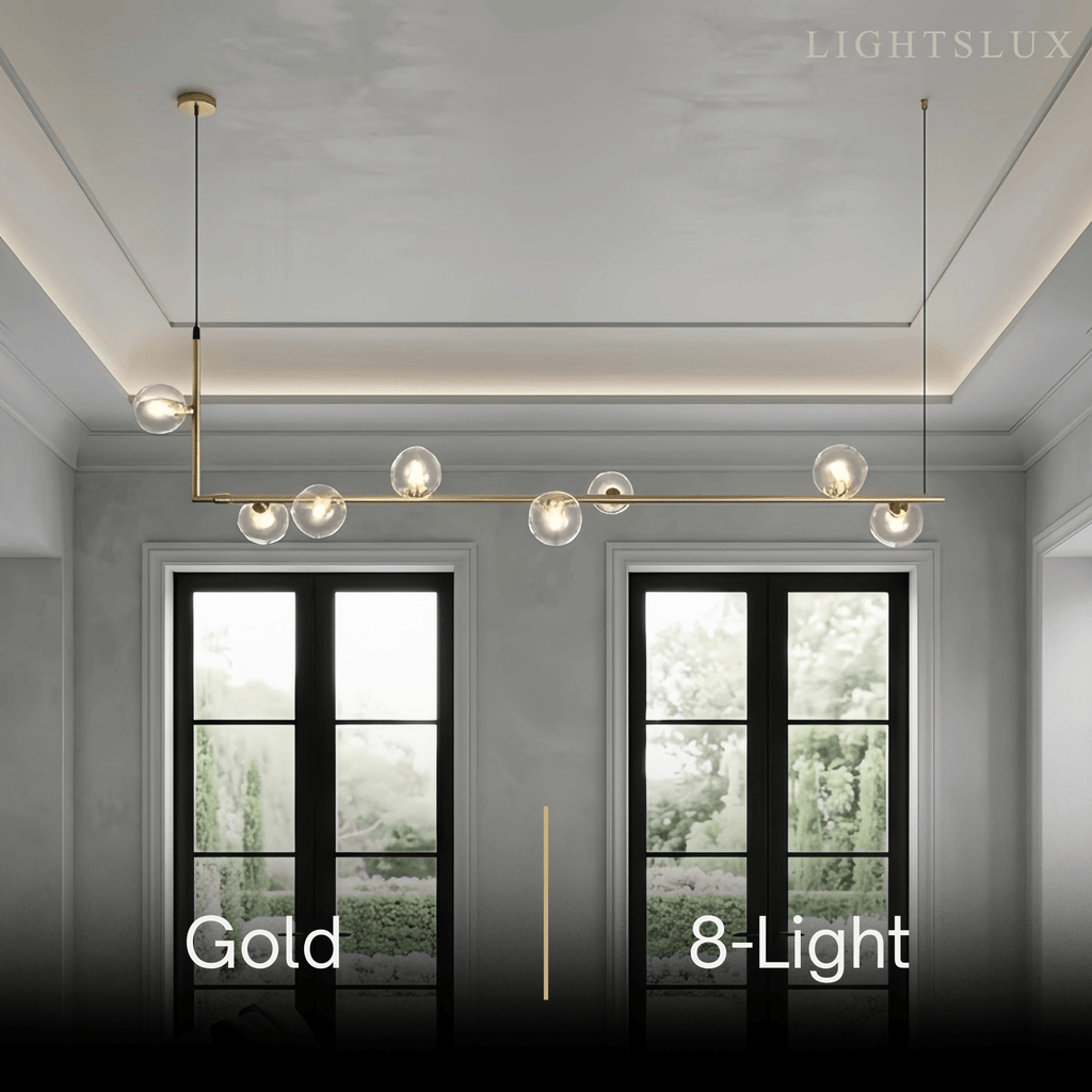 Minimalist Linear Pendant Light - Black/Gold Metal & Glass for Kitchen - Flindria