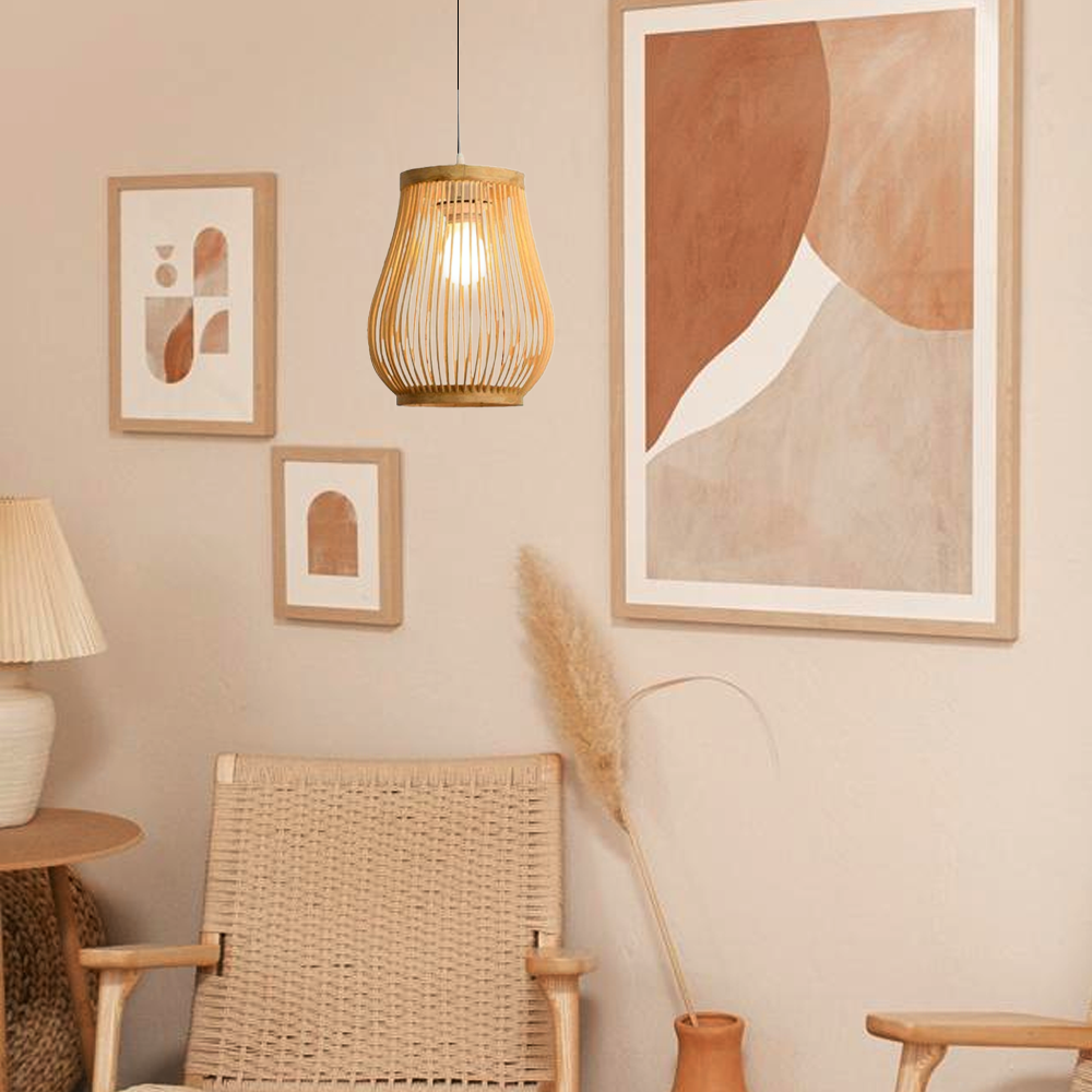 Rustic Handwoven Rattan Pendant Light -- Natural Texture for Dining Room - Flindria