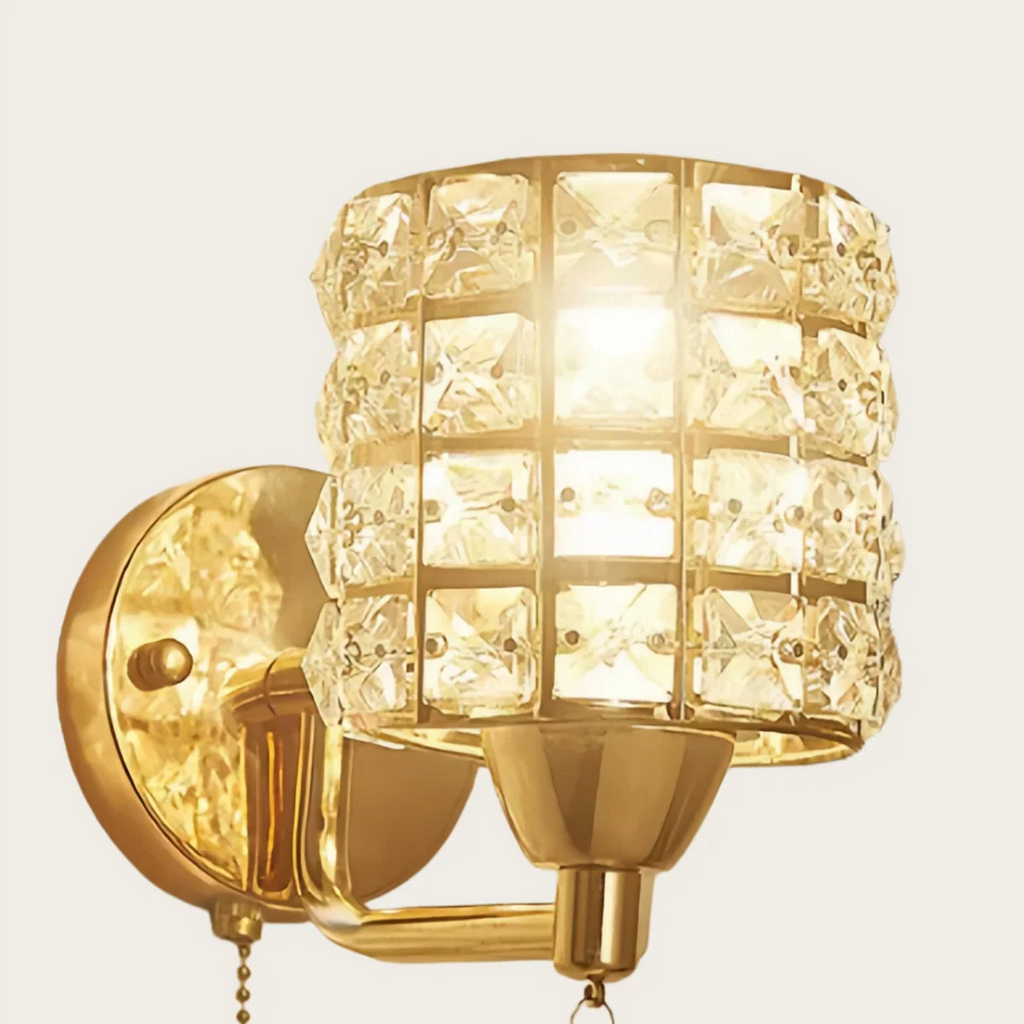 Lámpara de pared moderna de cristal — Cilindro de metal dorado/cromo LED para sala de estar - Flindria