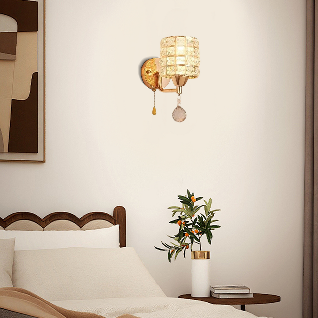 Lámpara de pared moderna de cristal — Cilindro de metal dorado/cromo LED para sala de estar - Flindria
