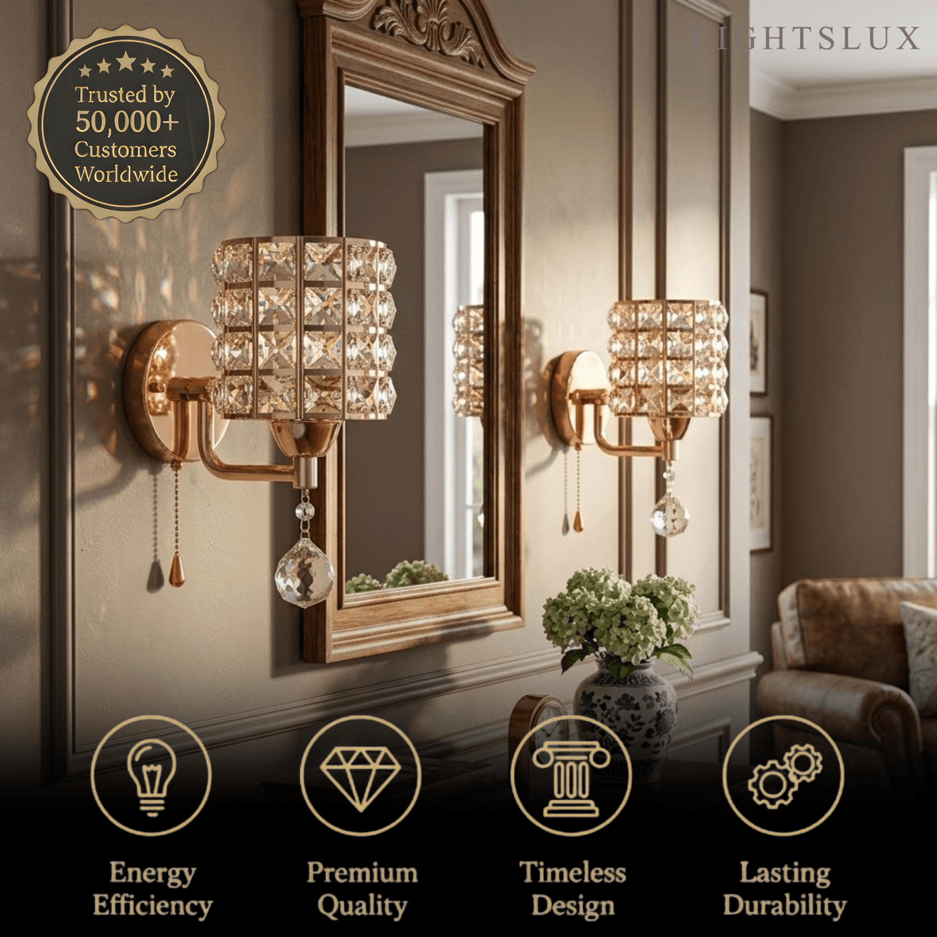 Lámpara de pared moderna de cristal — Cilindro de metal dorado/cromo LED para sala de estar - Flindria