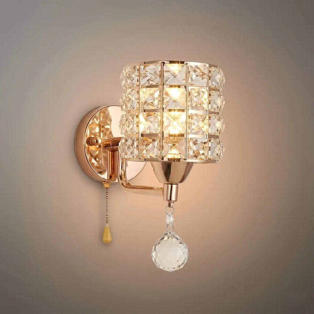 Lámpara de pared moderna de cristal — Cilindro de metal dorado/cromo LED para sala de estar - Flindria