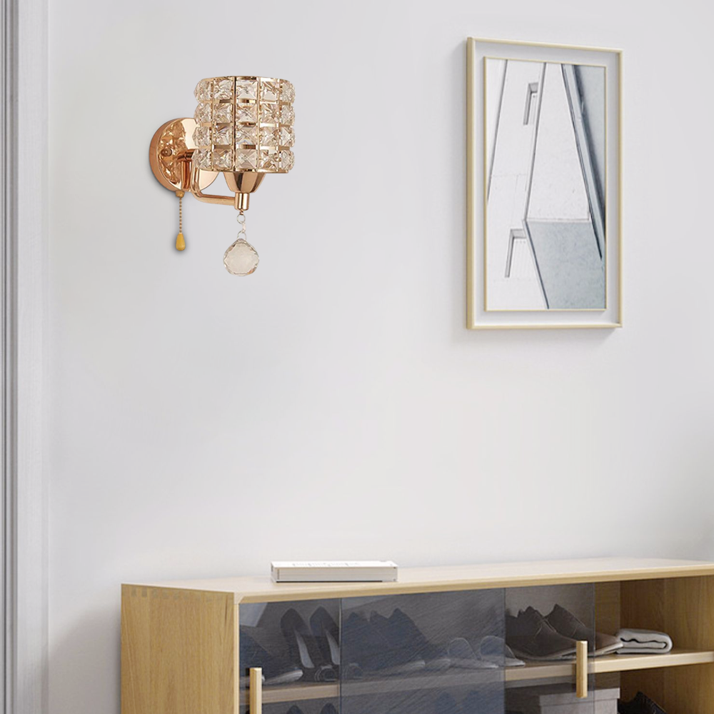 Lámpara de pared moderna de cristal — Cilindro de metal dorado/cromo LED para sala de estar - Flindria