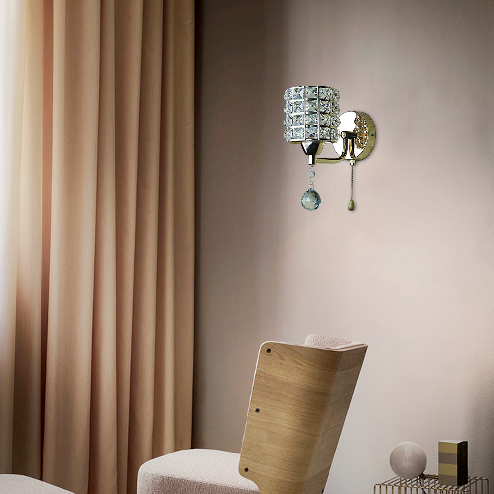 Lámpara de pared moderna de cristal — Cilindro de metal dorado/cromo LED para sala de estar - Flindria