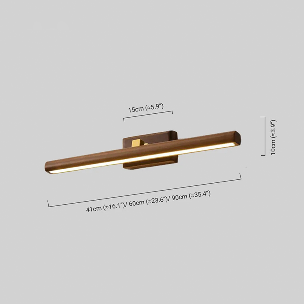 Minimalist LED Vanity Light - IP44 Walnut Wood Linear for Bathroom/Bedroom - Flindria