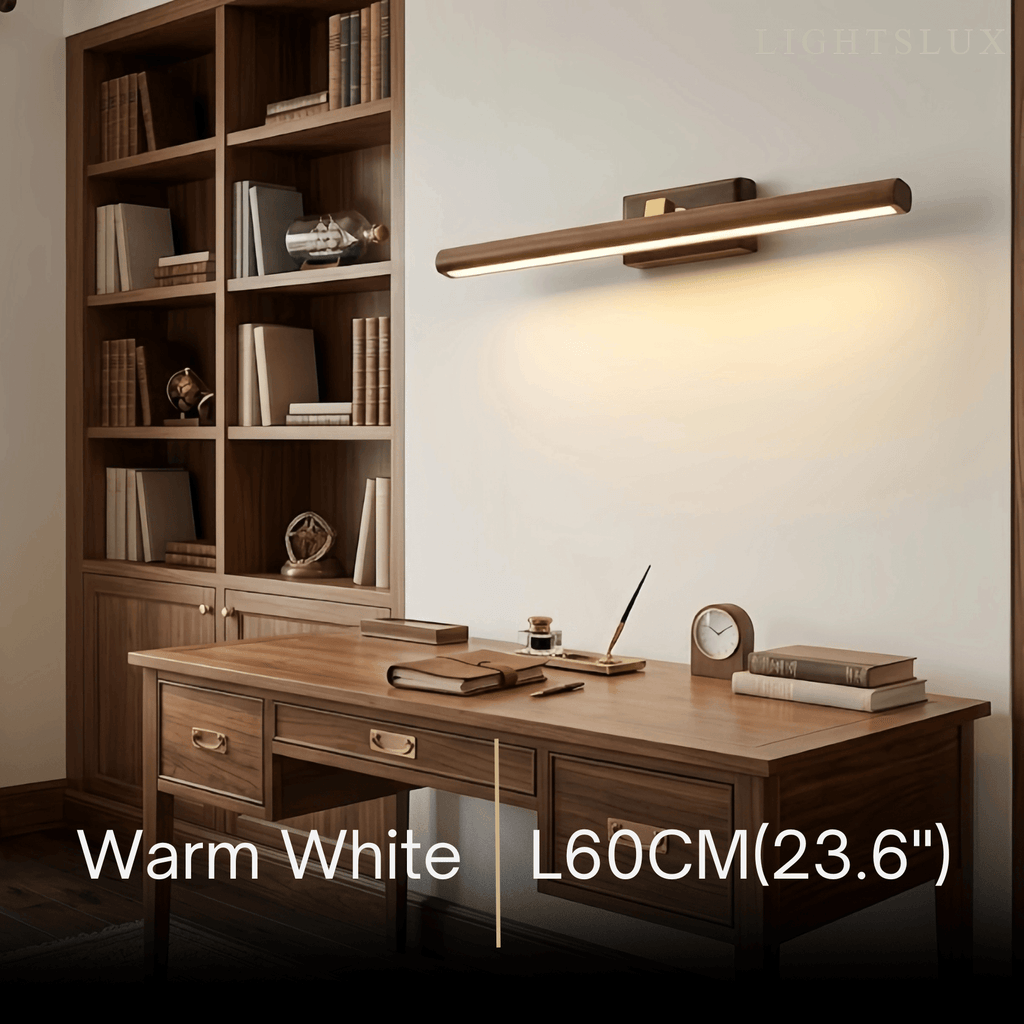 Minimalist LED Vanity Light - IP44 Walnut Wood Linear for Bathroom/Bedroom - Flindria