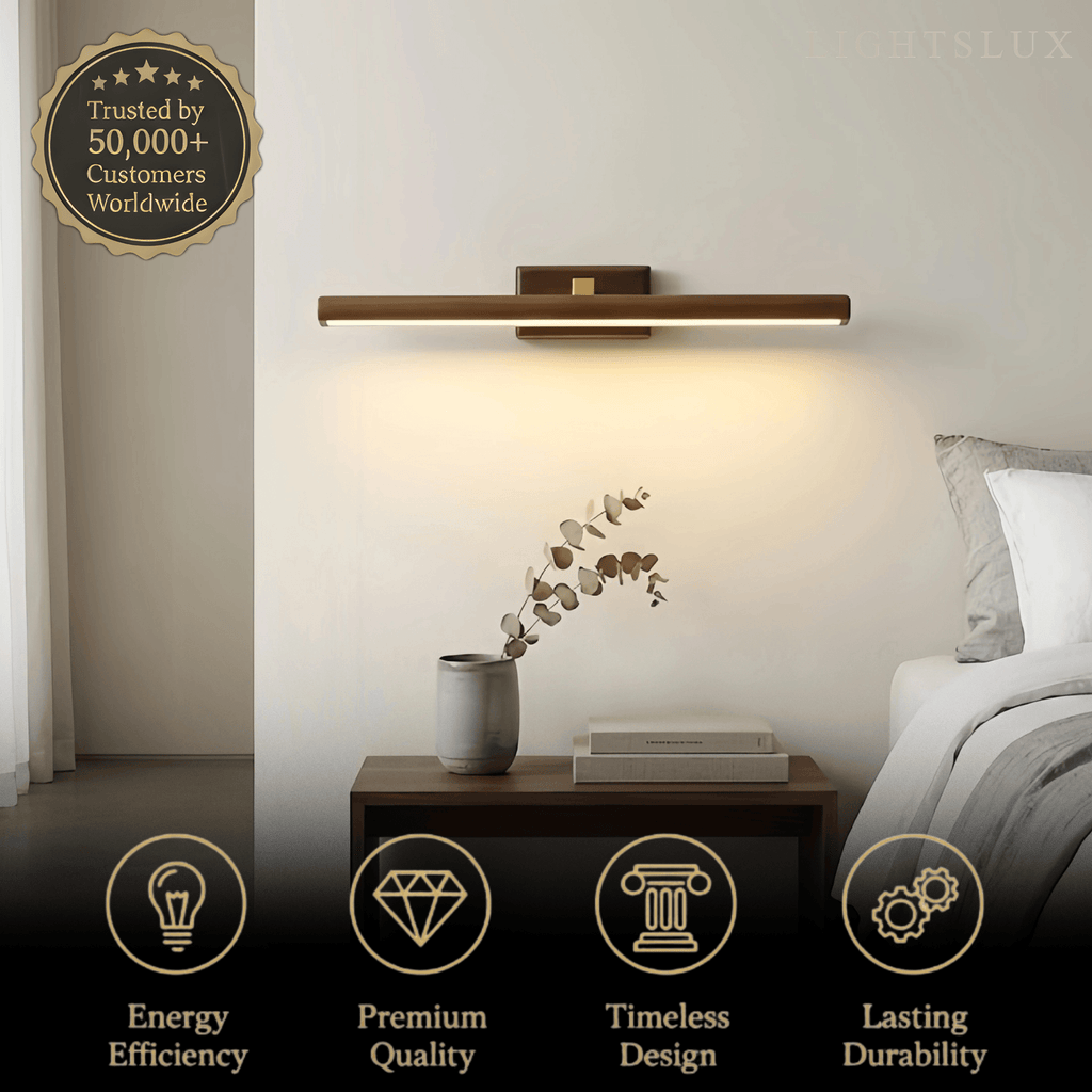 Minimalist LED Vanity Light - IP44 Walnut Wood Linear for Bathroom/Bedroom - Flindria