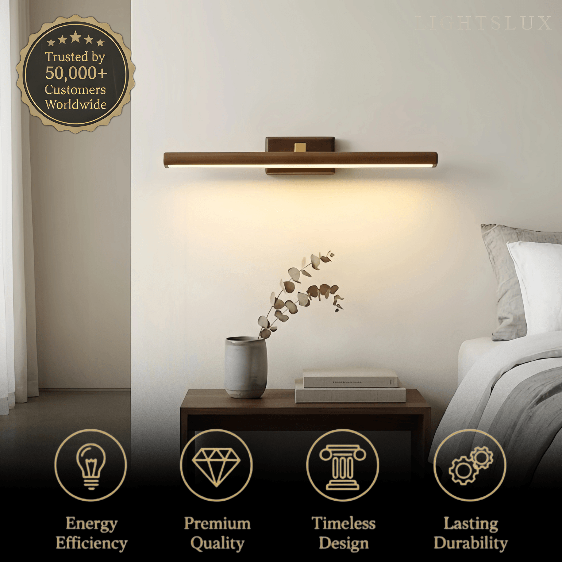 Minimalist LED Vanity Light - IP44 Walnut Wood Linear for Bathroom/Bedroom - Flindria