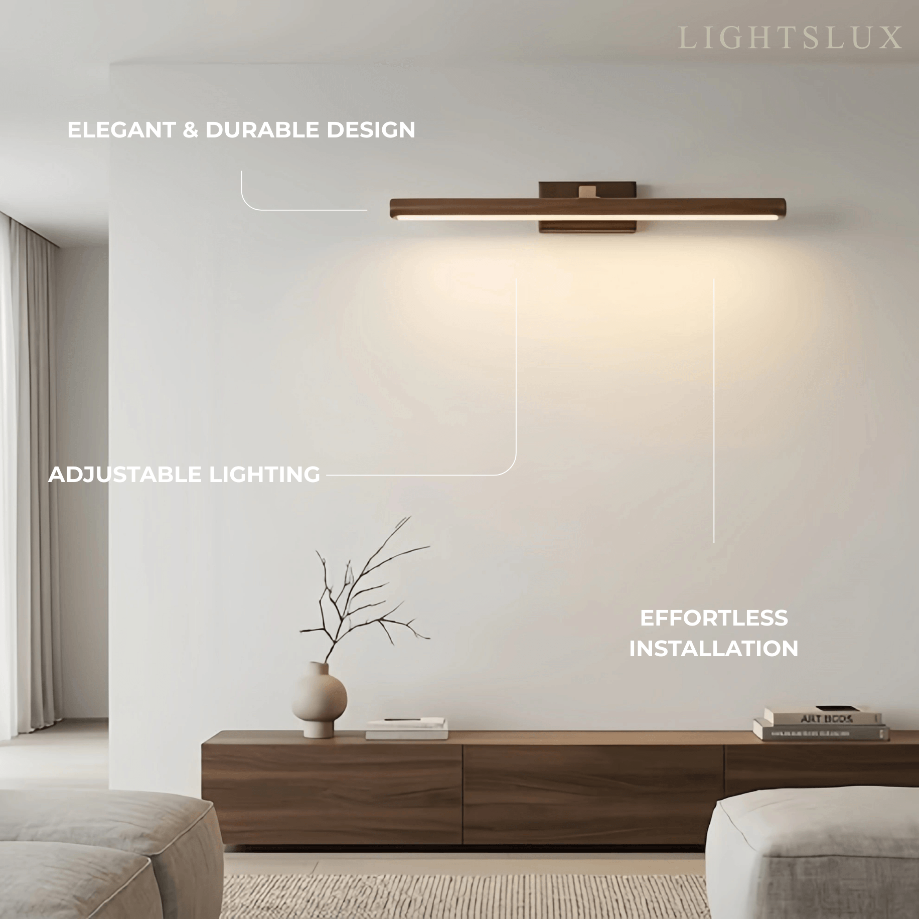 Minimalist LED Vanity Light - IP44 Walnut Wood Linear for Bathroom/Bedroom - Flindria
