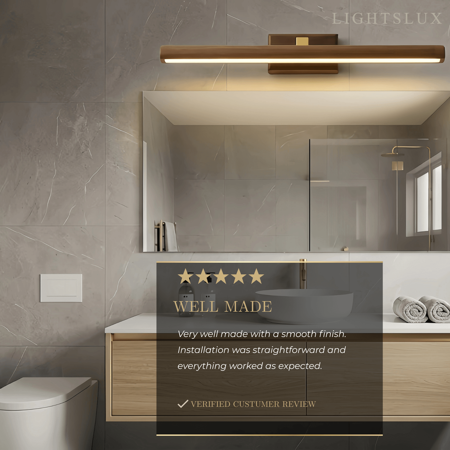Minimalist LED Vanity Light - IP44 Walnut Wood Linear for Bathroom/Bedroom - Flindria