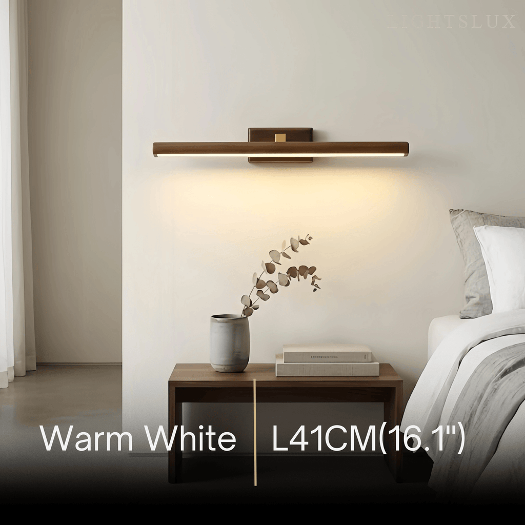 Minimalist LED Vanity Light - IP44 Walnut Wood Linear for Bathroom/Bedroom - Flindria