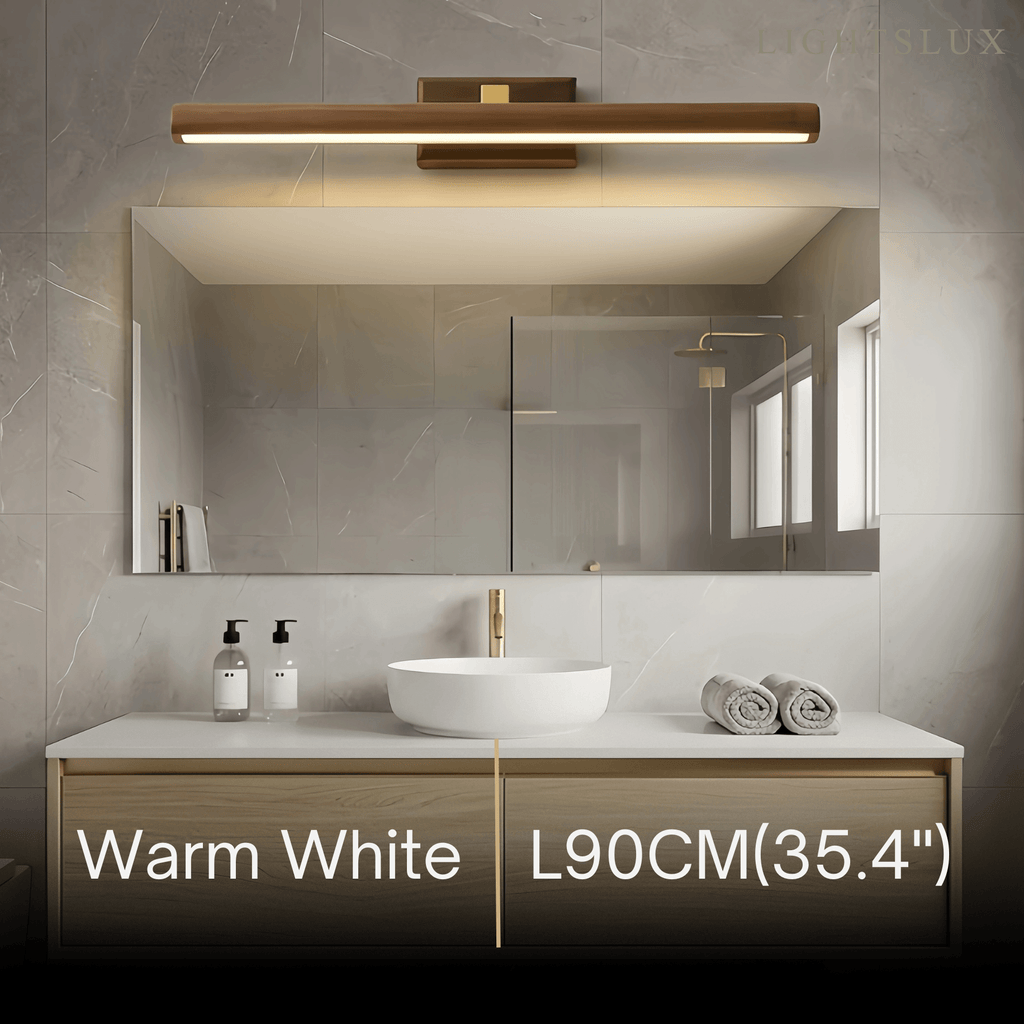 Minimalist LED Vanity Light - IP44 Walnut Wood Linear for Bathroom/Bedroom - Flindria