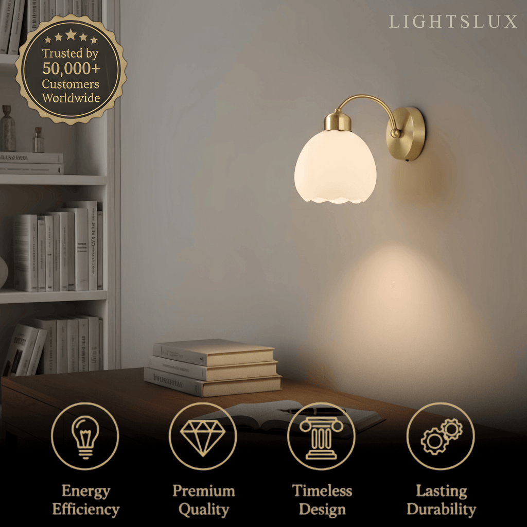 Modern  Gold Floral Wall Lamp – Metal/Glass Fixture for Bedroom - Flindria