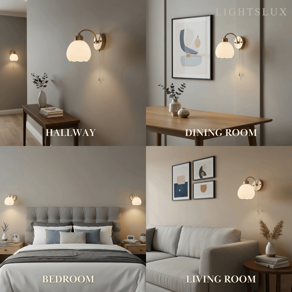 Modern  Gold Floral Wall Lamp – Metal/Glass Fixture for Bedroom - Flindria