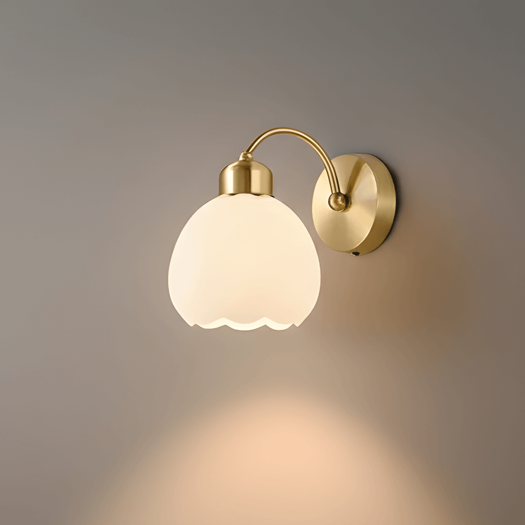 Modern  Gold Floral Wall Lamp – Metal/Glass Fixture for Bedroom - Flindria