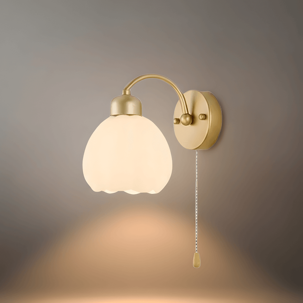Modern  Gold Floral Wall Lamp – Metal/Glass Fixture for Bedroom - Flindria