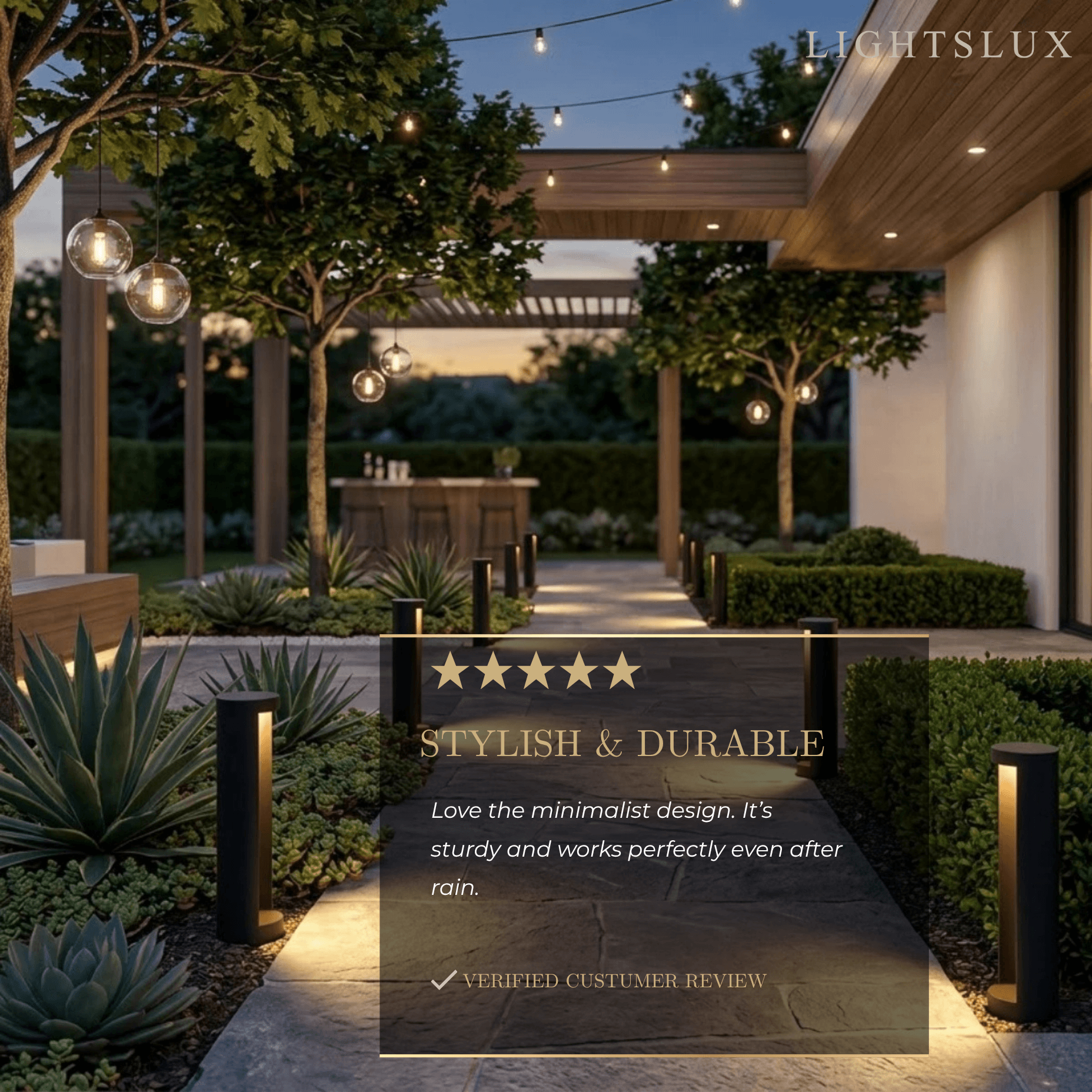 Lámpara solar minimalista para exteriores - Diseño cilíndrico de metal negro para jardín/camino - Flindria