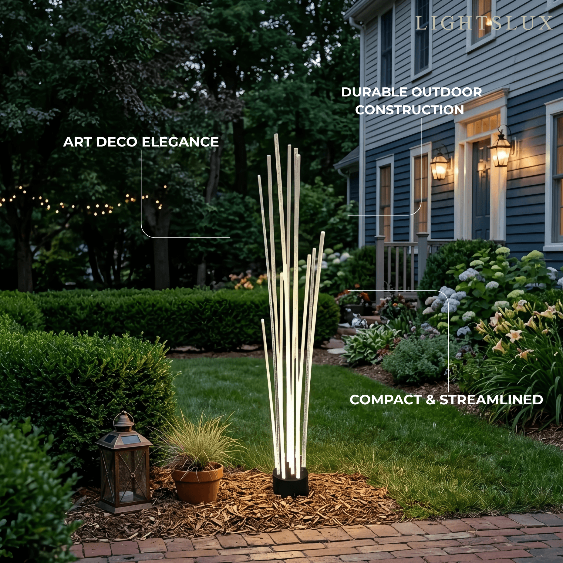 Art Deco Optical Fiber LED Path Light - Clear Metal Ground Light for Garden - Flindria