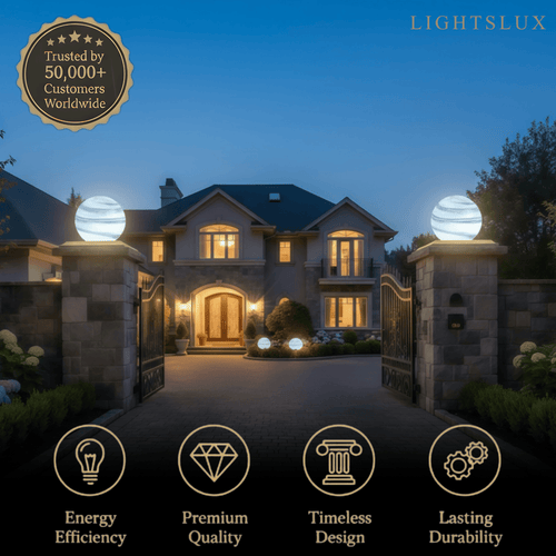 Lámpara de poste exterior Art Deco con globo – Lámpara solar de pilar de metal/vidrio con forma de luna - Flindria