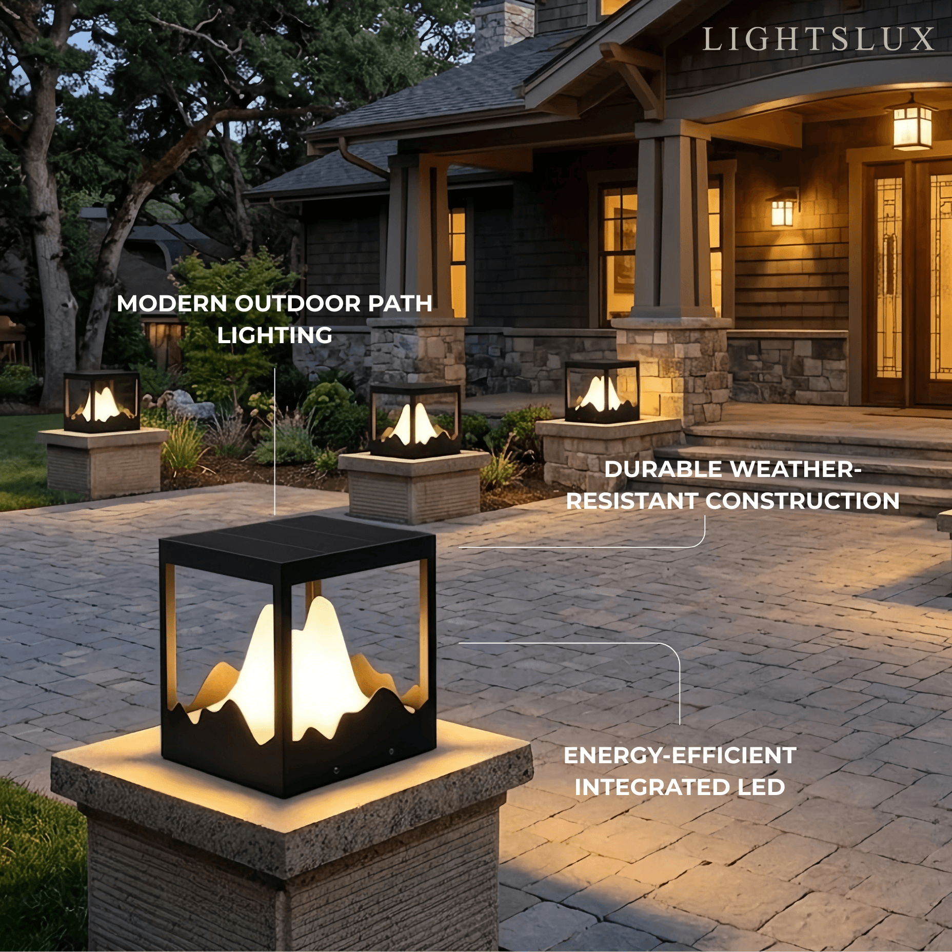 Designer Metal Outdoor Path Lamp - Black Square Mountain Shape Garden/Pillar Lights - Flindria