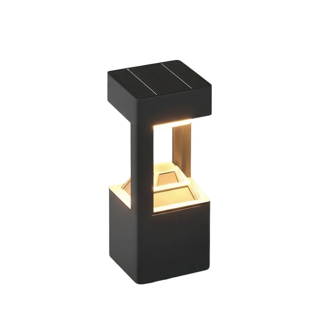 Modern Rectangular Solar Bollard Light – Black Hollow Metal Outdoor Lamp - Flindria