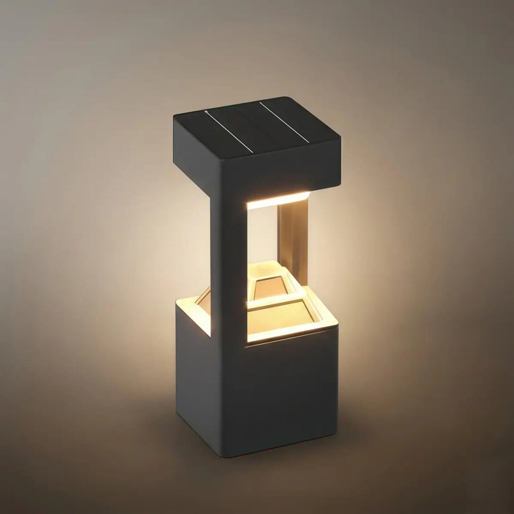 Modern Rectangular Solar Bollard Light – Black Hollow Metal Outdoor Lamp - Flindria