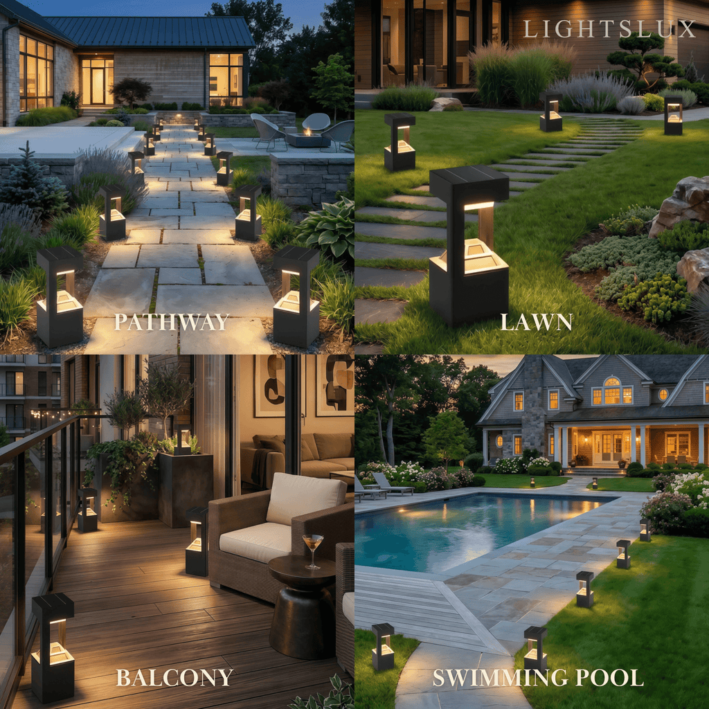 Modern Rectangular Solar Bollard Light – Black Hollow Metal Outdoor Lamp - Flindria