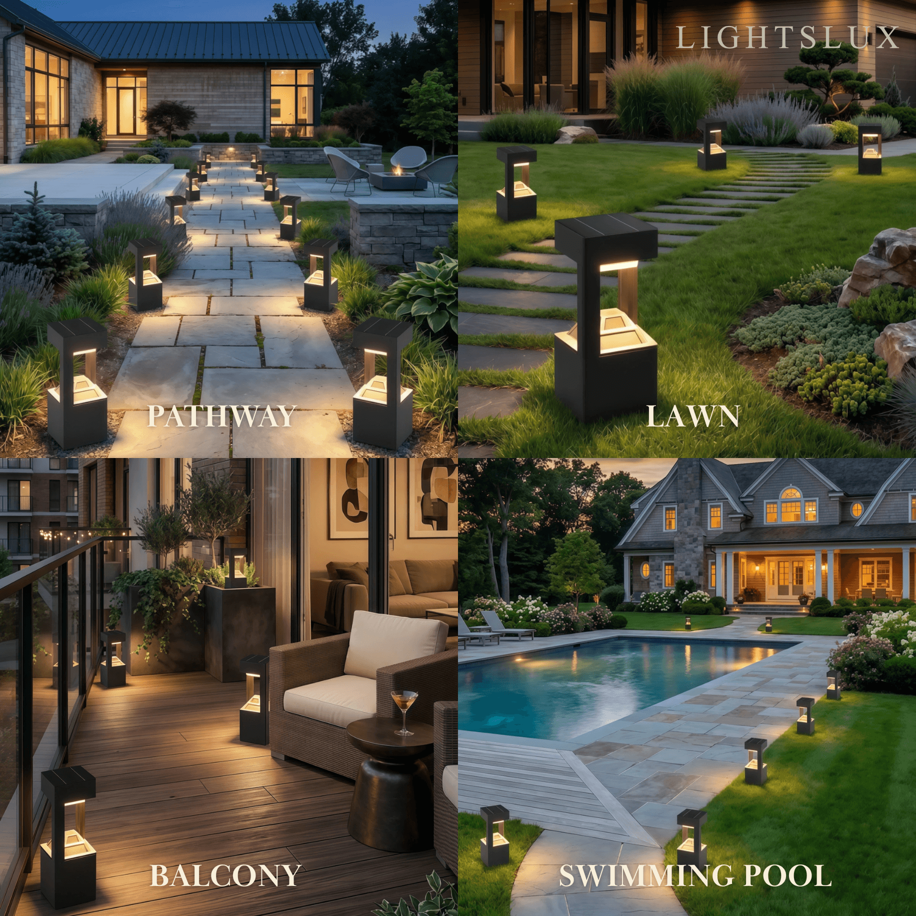 Modern Rectangular Solar Bollard Light – Black Hollow Metal Outdoor Lamp - Flindria