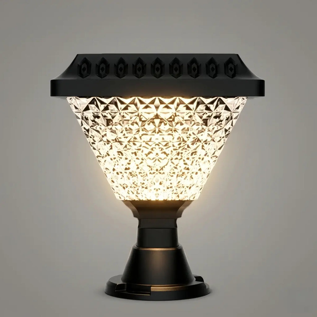 Art Deco Solar Outdoor Pillar Lights - Black Acrylic Hexagon for Modern Gardens - Flindria