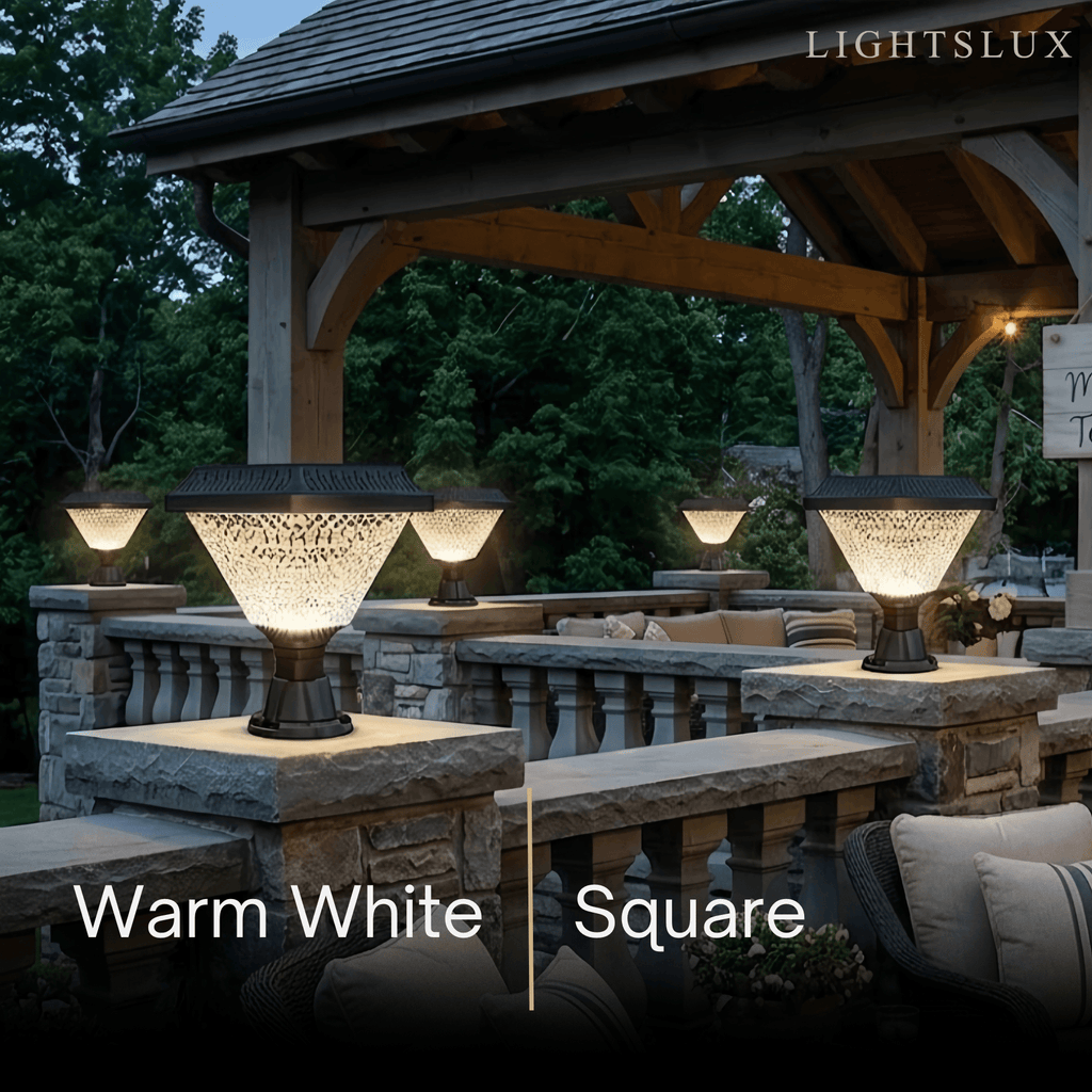 Art Deco Solar Outdoor Pillar Lights - Black Acrylic Hexagon for Modern Gardens - Flindria