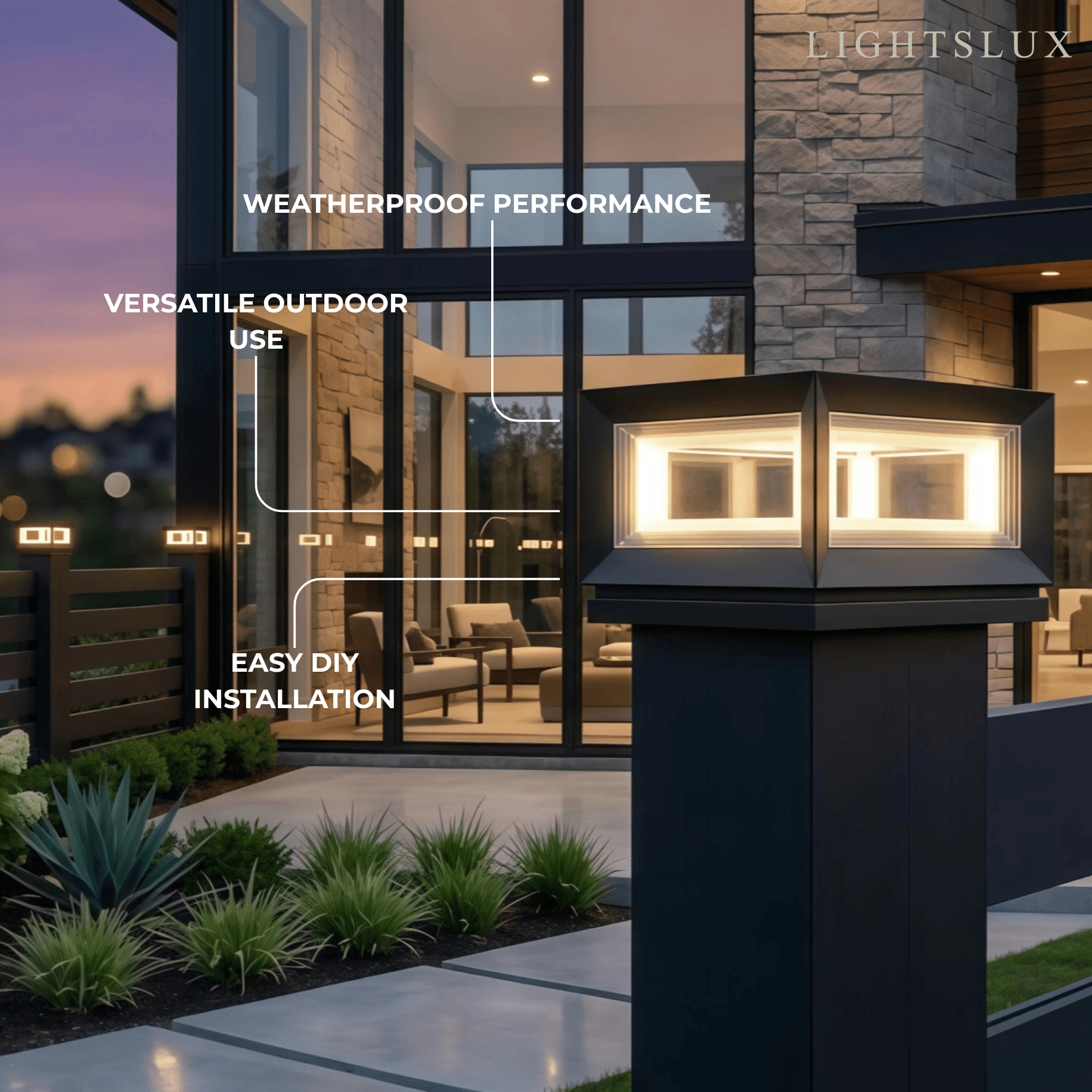 Lámparas de pilar LED modernas para exterior - Diseño de cubo de metal negro - Flindria