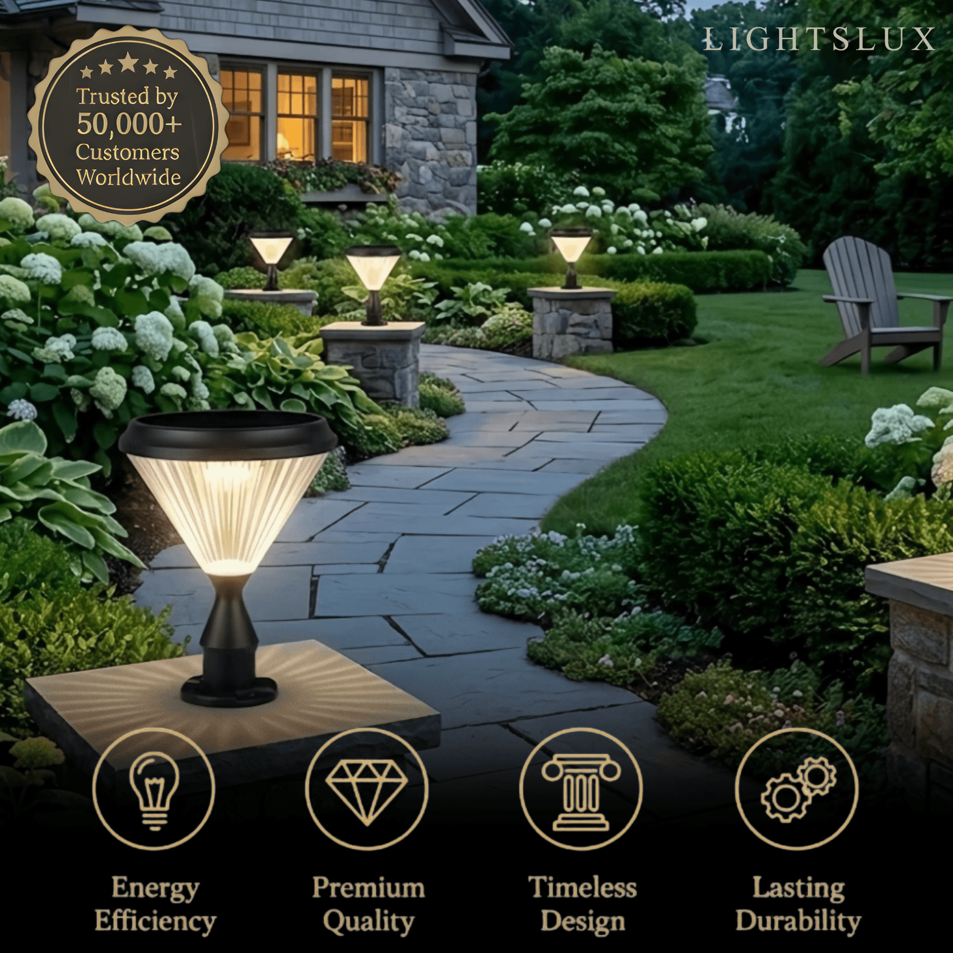 Luz de Pilar Exterior Moderna en Diamante – Metal Negro/Acrílico para Patio - Flindria