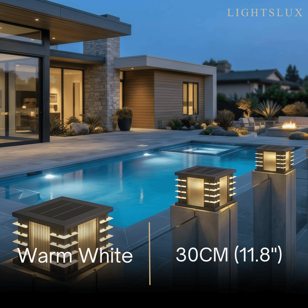 Modern Solar Outdoor Pillar Lights - Square Metal & Acrylic Glass Garden - Flindria