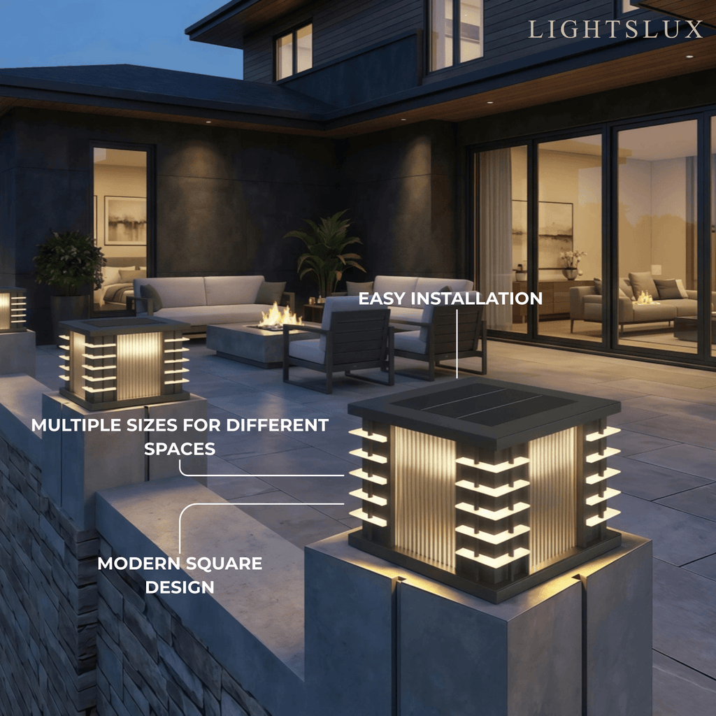 Modern Solar Outdoor Pillar Lights - Square Metal & Acrylic Glass Garden - Flindria