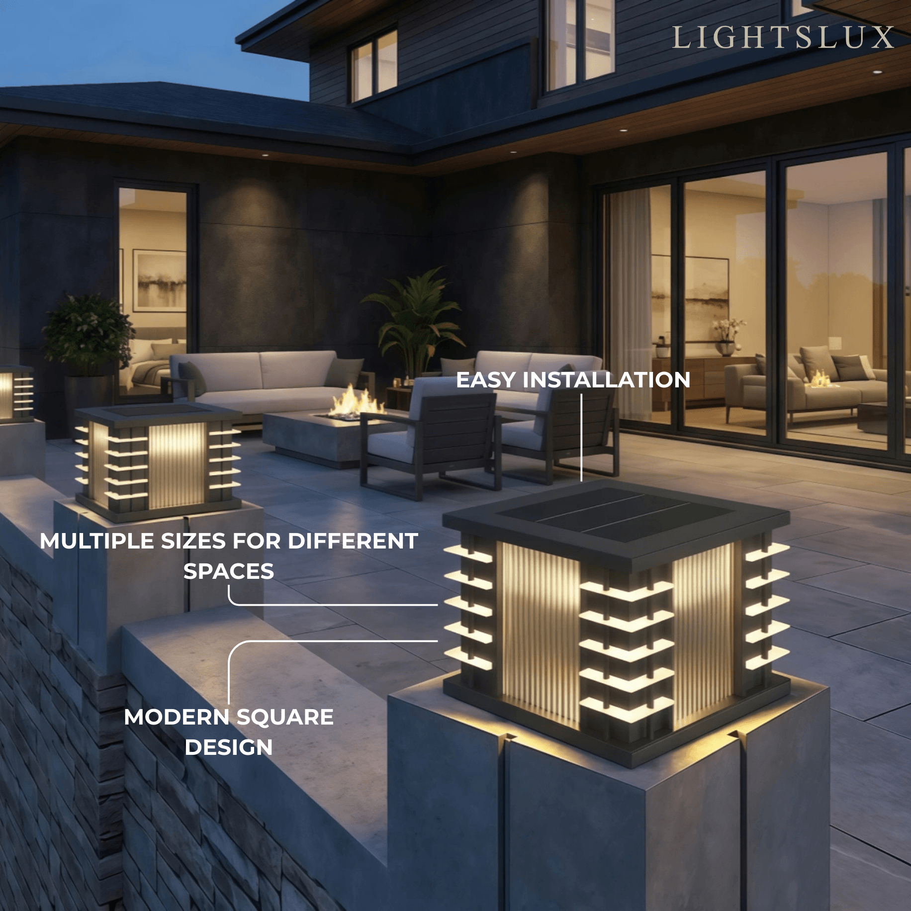 Modern Solar Outdoor Pillar Lights - Square Metal & Acrylic Glass Garden - Flindria
