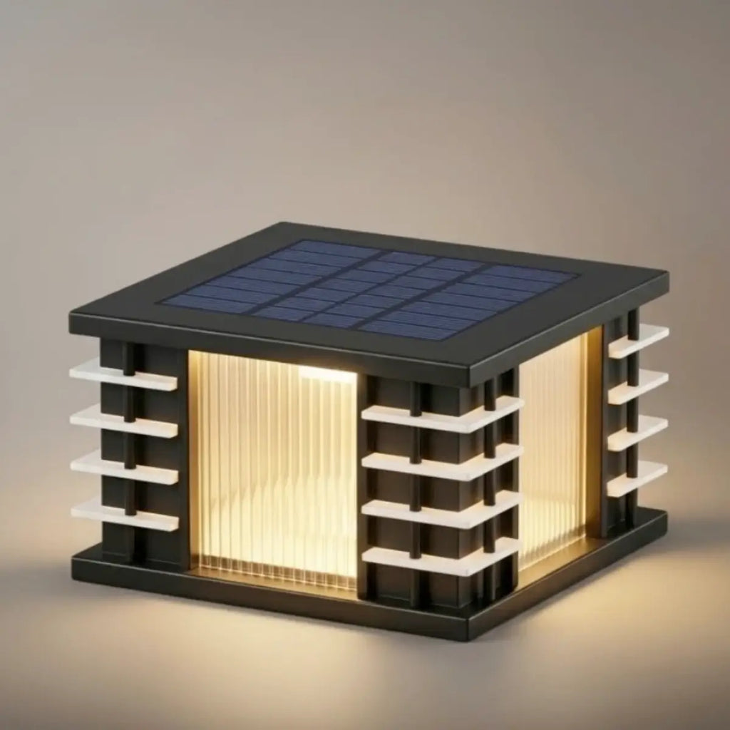 Modern Solar Outdoor Pillar Lights - Square Metal & Acrylic Glass Garden - Flindria