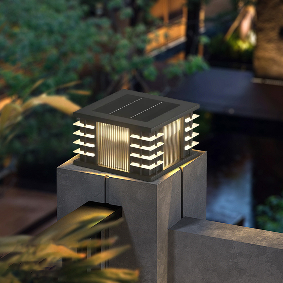 Modern Solar Outdoor Pillar Lights - Square Metal & Acrylic Glass Garden - Flindria