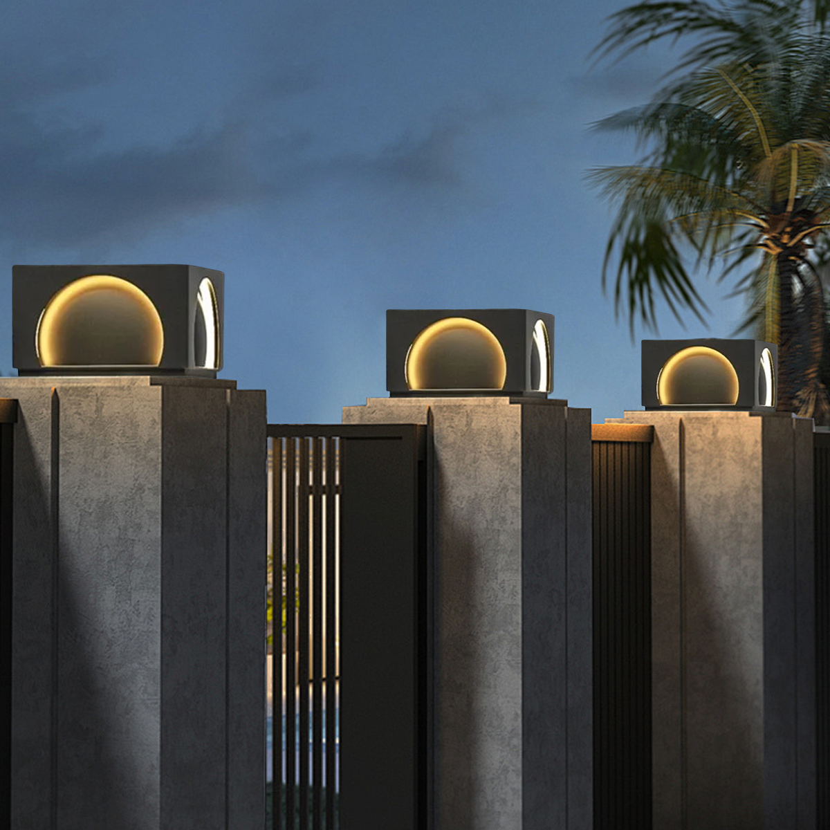 Lámparas de pilar solares modernas de metal para exteriores - Lámpara rectangular negra para jardín - Flindria