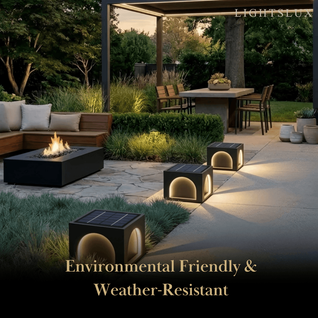 Lámparas de pilar solares modernas de metal para exteriores - Lámpara rectangular negra para jardín - Flindria