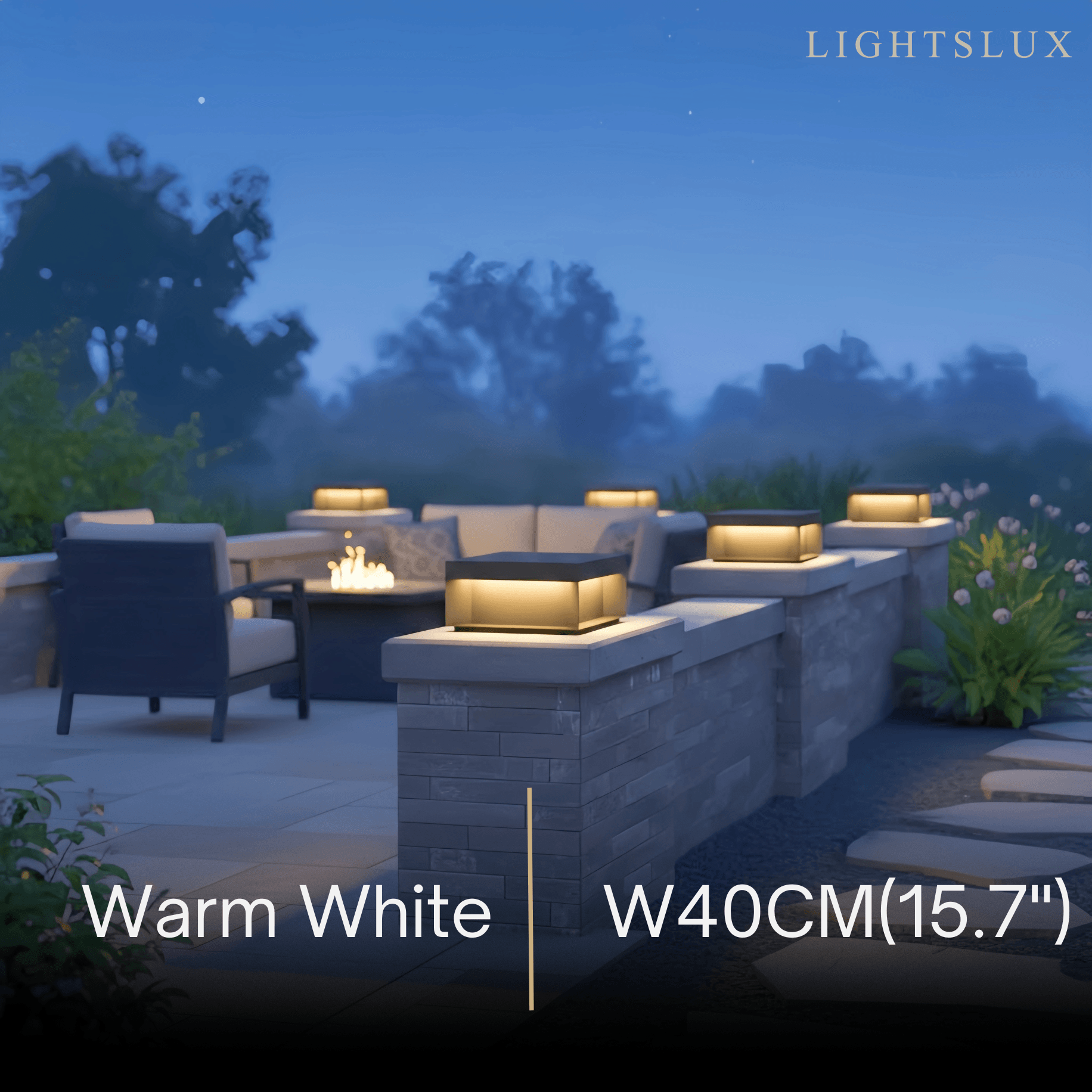 Luz solar cuadrada moderna para exterior en pilar - metal negro para jardín - Flindria